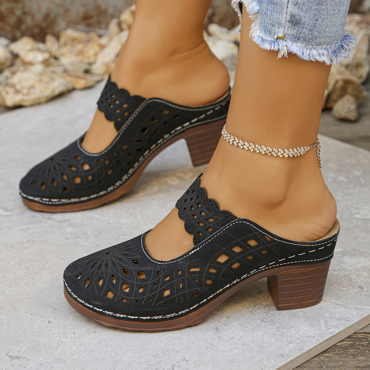 Women's Open-Toe Block-Heel Mules