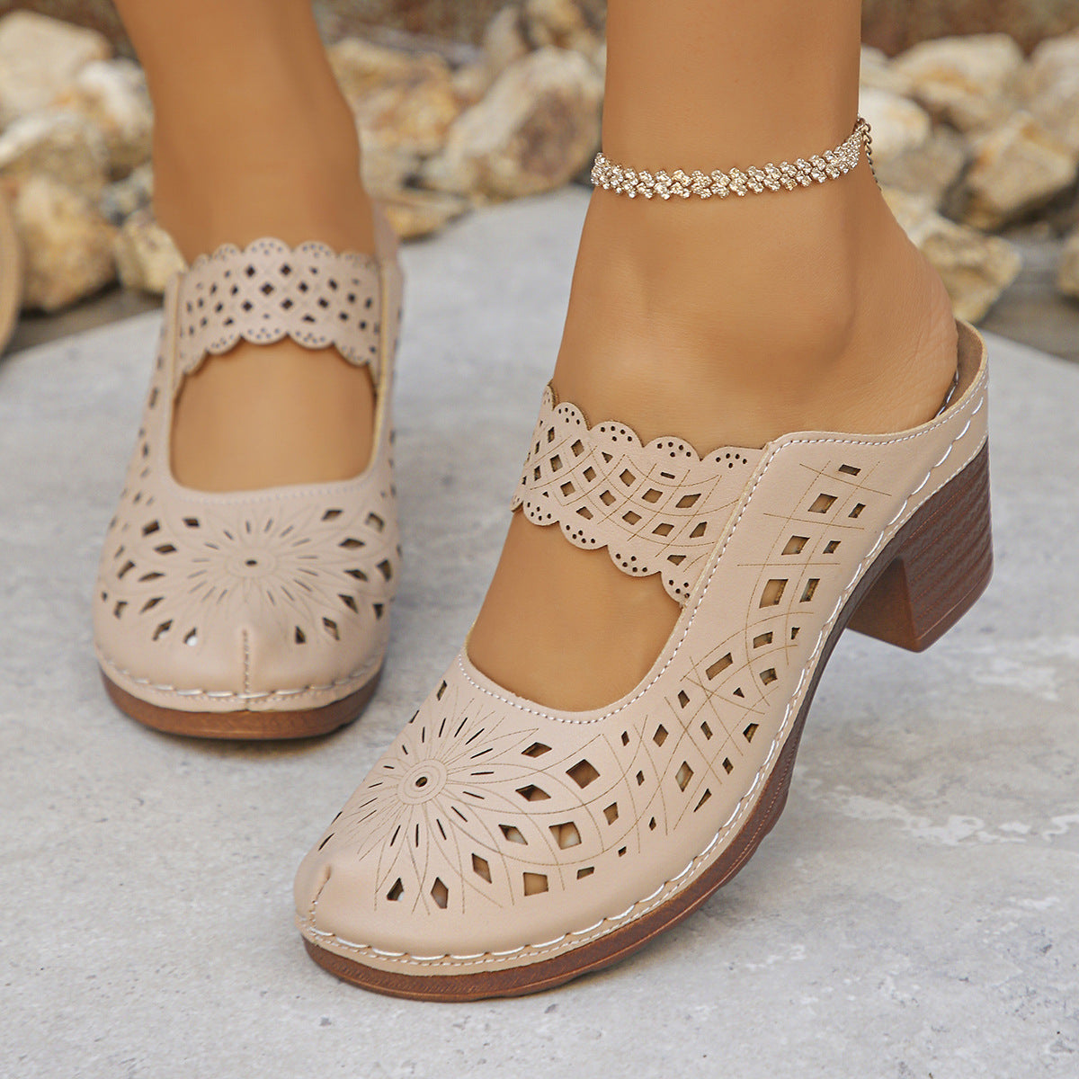 Women's Open-Toe Block-Heel Mules