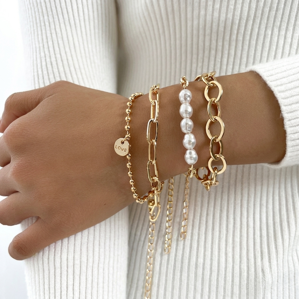 Gold Pearl Bracelet Set