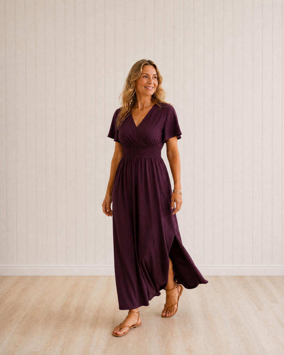 Esme Summer V-Neck Side Slit Maxi Dress