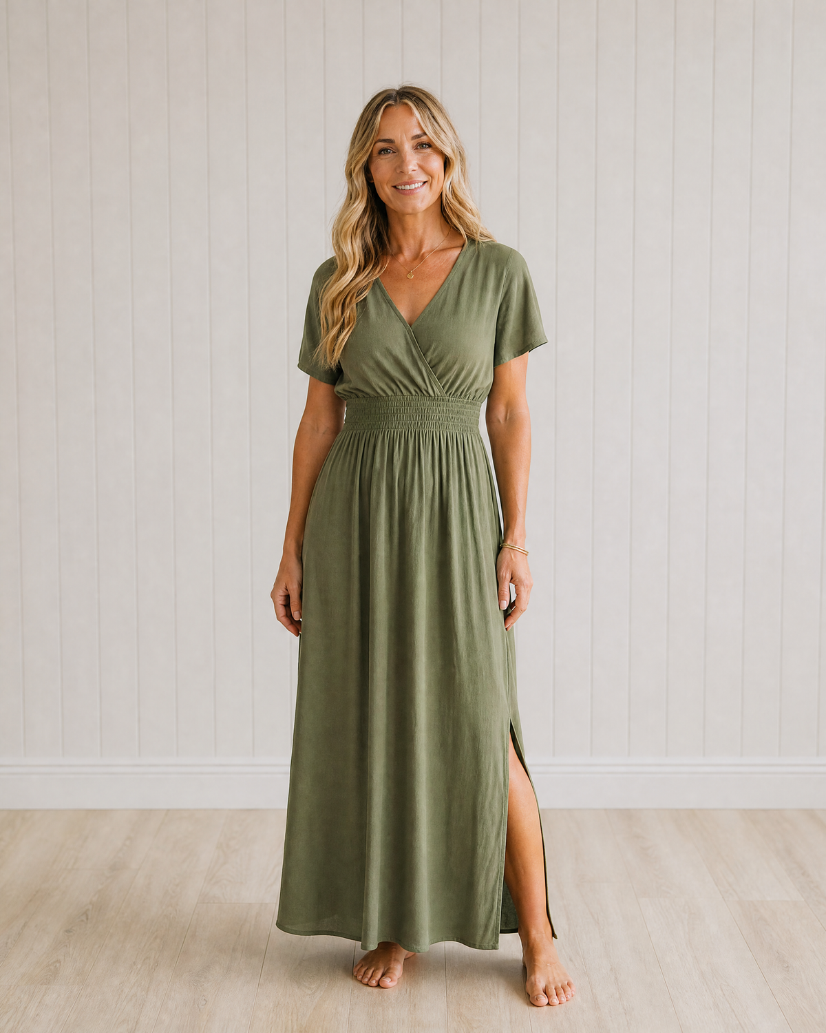 Esme Summer V-Neck Side Slit Maxi Dress