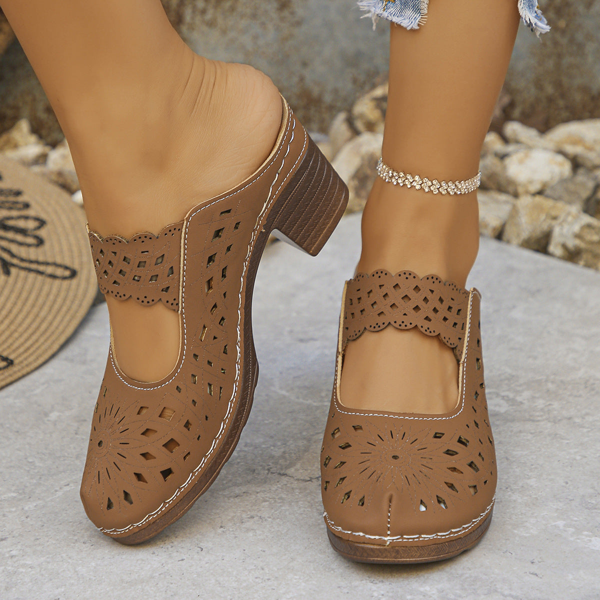 Women's Open-Toe Block-Heel Mules