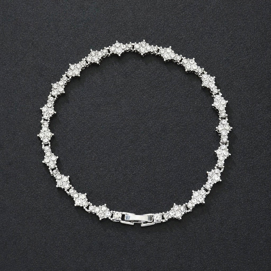 Classic Cluster White Gold Tennis Bracelet