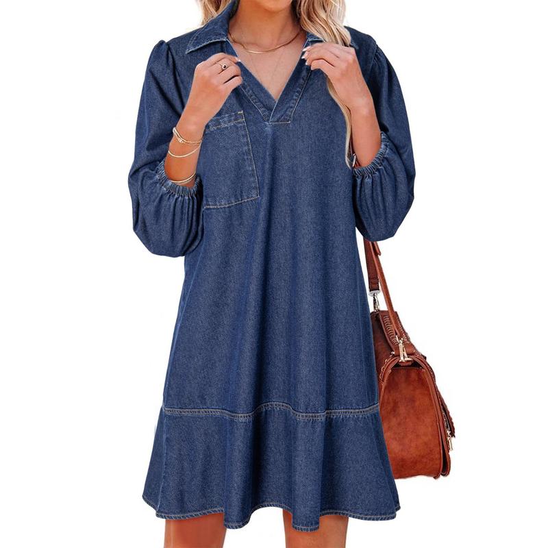 Layla™ Classic Soft Washed Denim Puff Sleeve Dress
