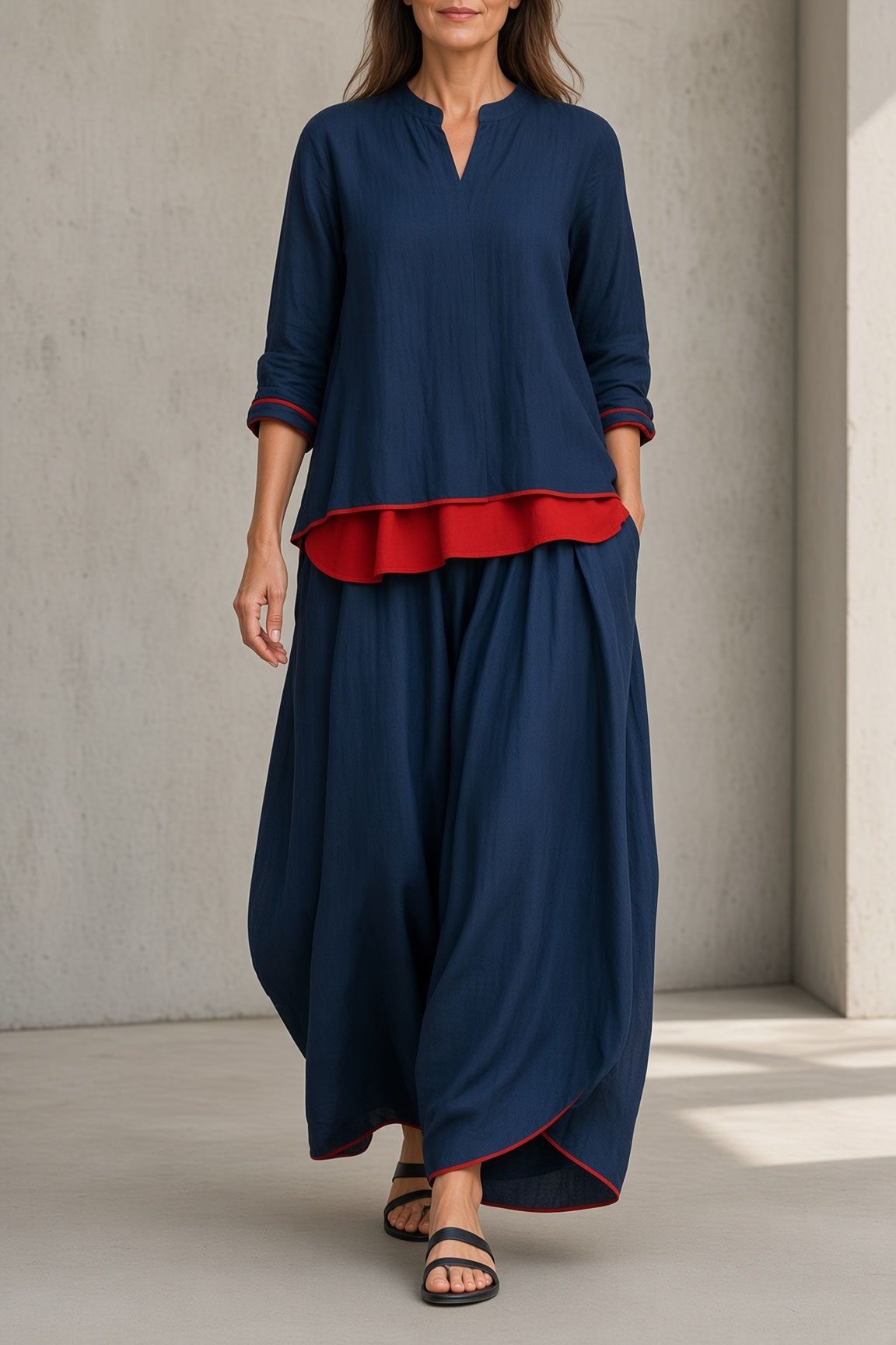 Tamsin | Contrast Trim Tunic & Wide-Leg Pant Set